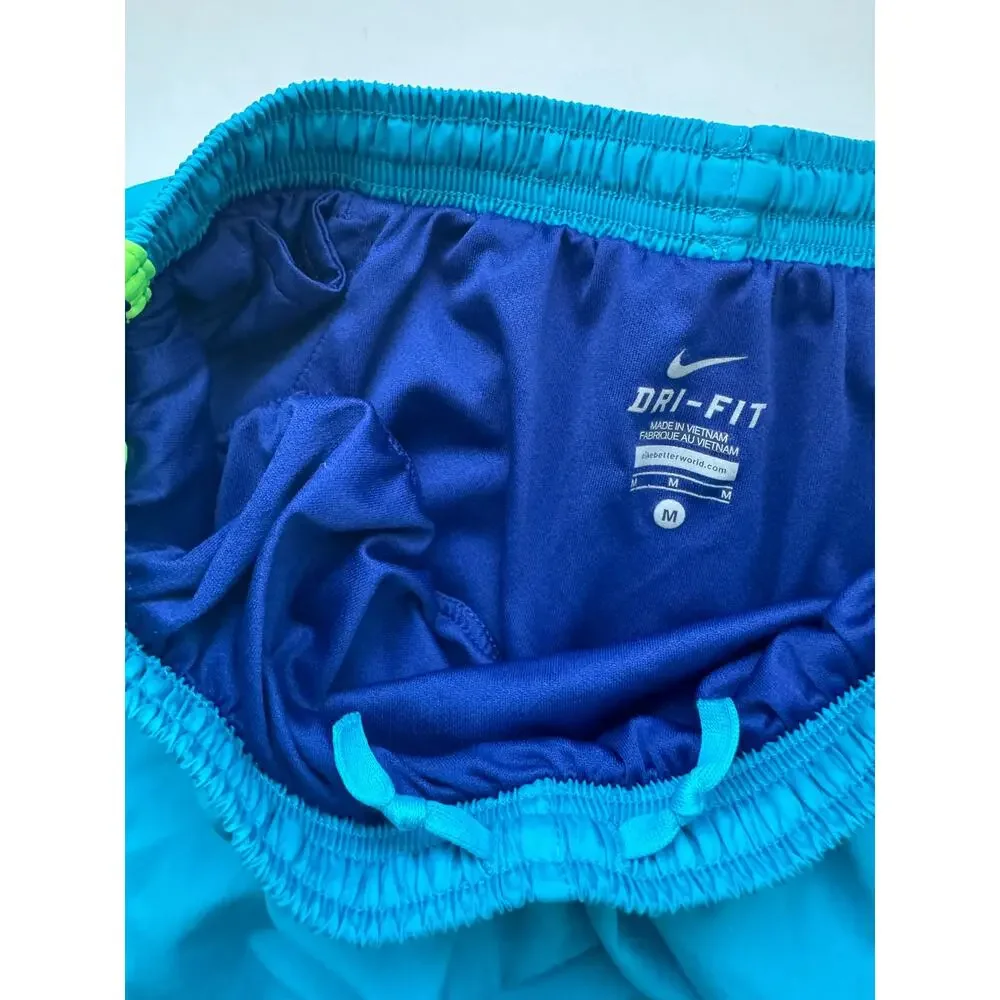 Women's Nike Dri Fit Shorts in Black with Lime Green and Navy Trim, Size M